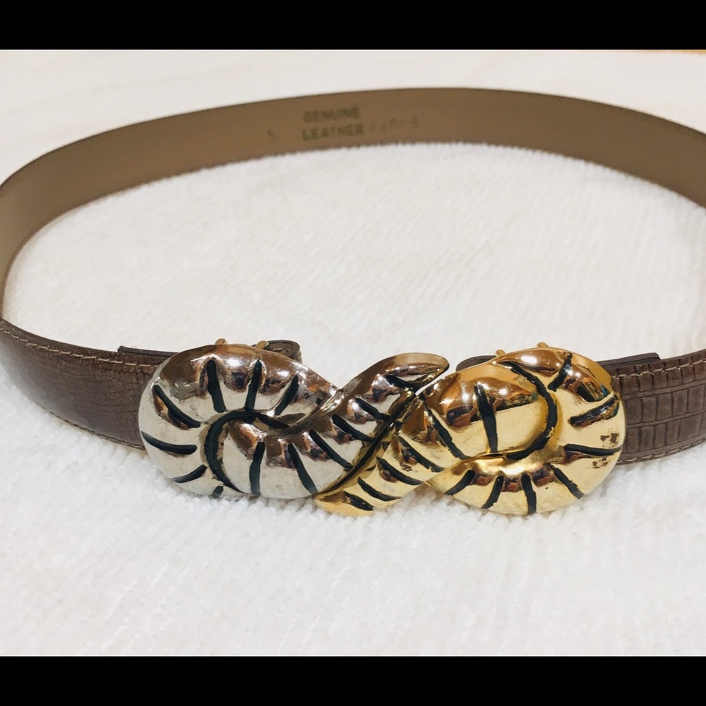 Brown Leather Belt with Gold and Silver Buckle